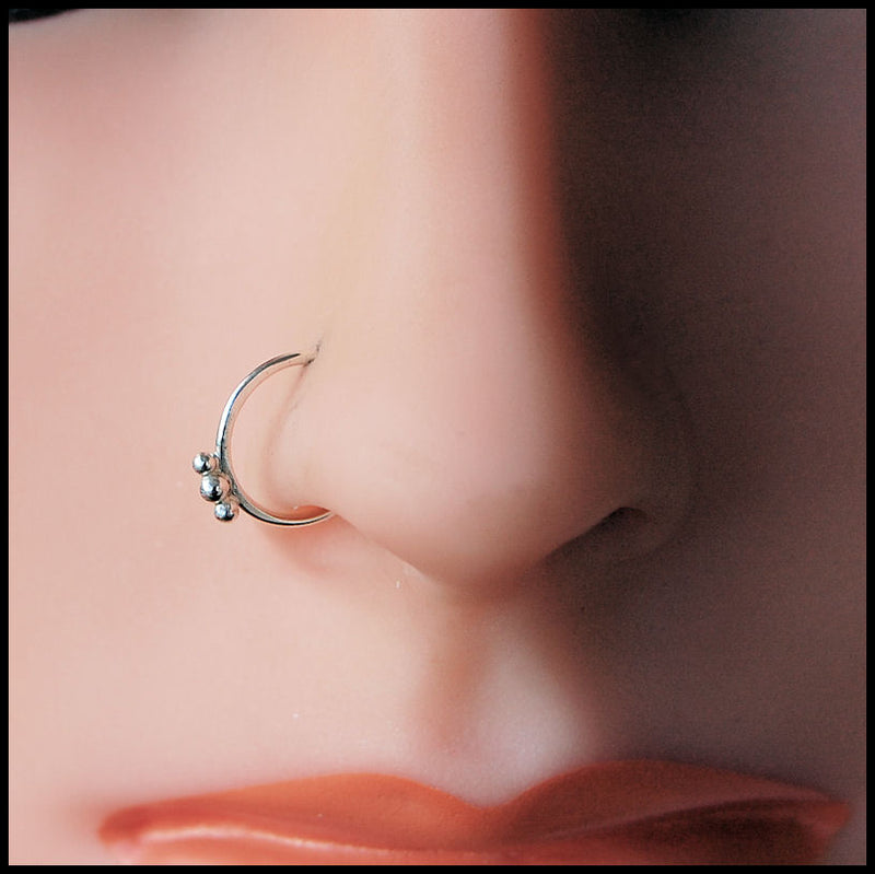 COMBO of 2 Circular Silver Designer Nose Ring - SHREEVARAM - 3619164
